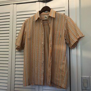 Krizia men orange gray white striped shirt, M